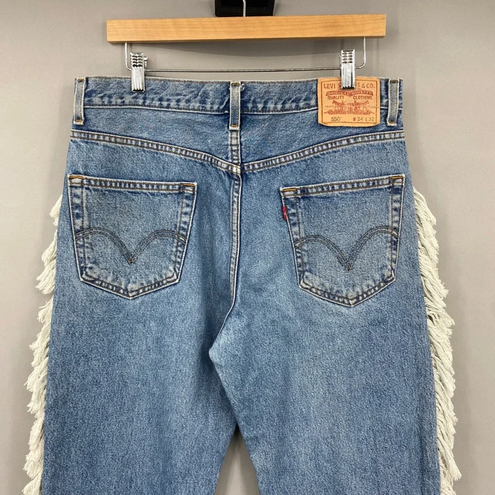 Levi's 550 Vintage Relaxed‎ Fit Jeans Distressed Fringe Blue Denim Men's W34 L32